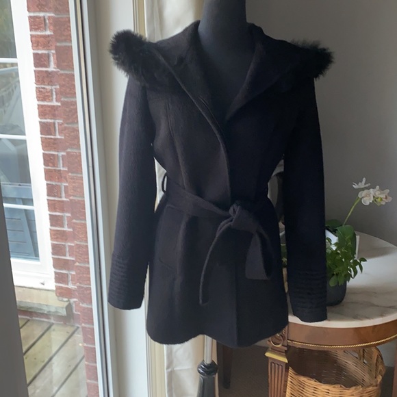 SENTALER BLACK ALPACA WOOL 3/4 CAR COAT - Picture 9 of 16